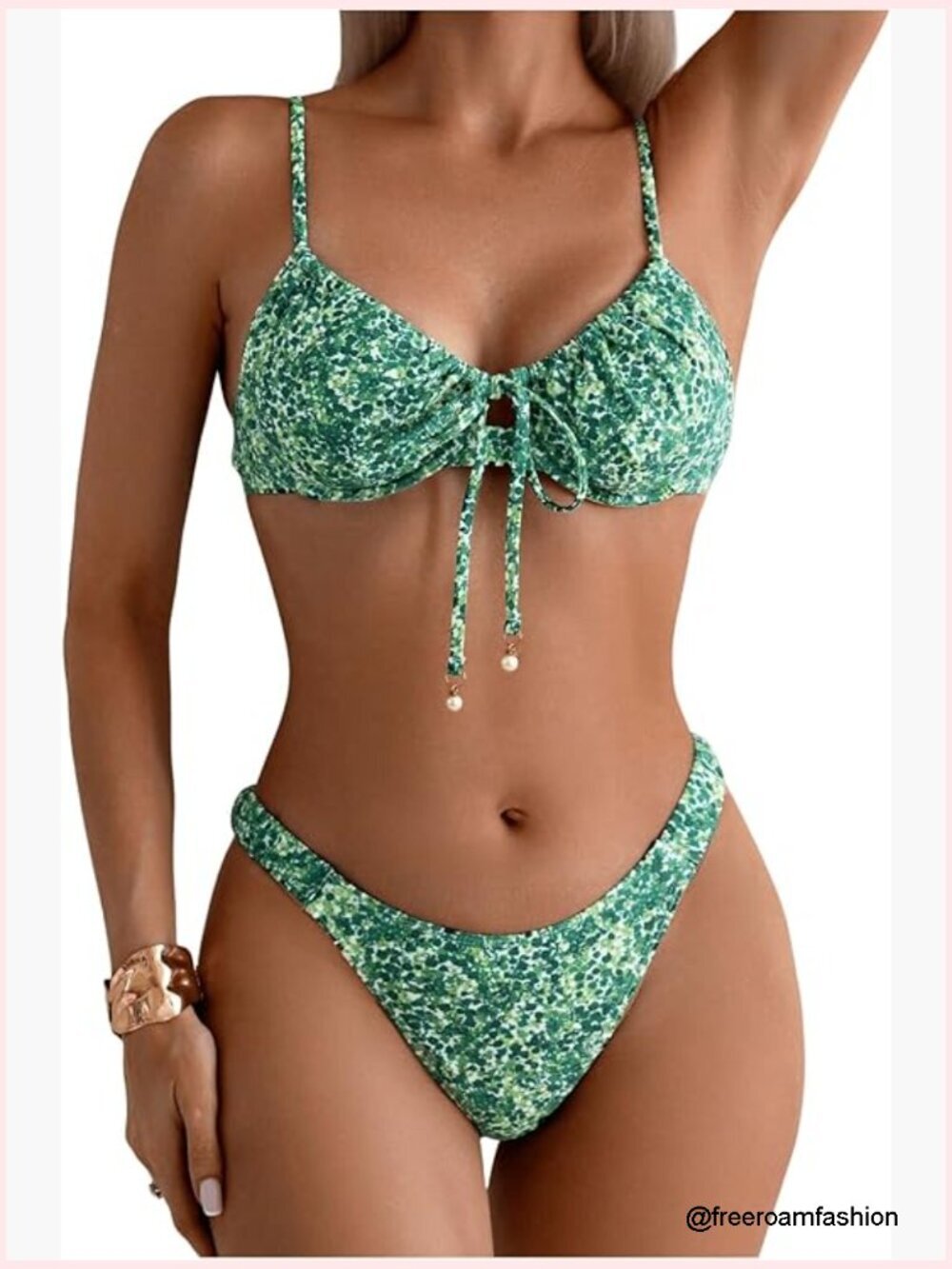 Large Floral Bikini Set with Underwire Tie Front Cutout Design